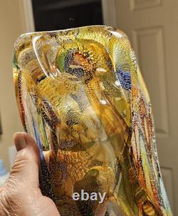 VTG Murano Glass Shallow Bowl 1970's Tutti Frutti Gold Flecks End of Day 8 x 4