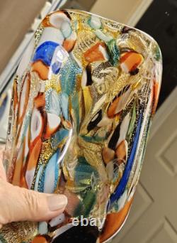 VTG Murano Glass Shallow Bowl 1970's Tutti Frutti Gold Flecks End of Day 8 x 4