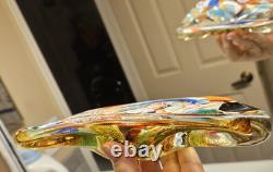 VTG Murano Glass Shallow Bowl 1970's Tutti Frutti Gold Flecks End of Day 8 x 4