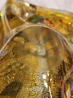 VTG Murano Glass Shallow Bowl 1970's Tutti Frutti Gold Flecks End of Day 8 x 4