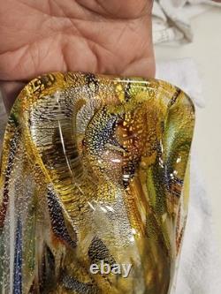 VTG Murano Glass Shallow Bowl 1970's Tutti Frutti Gold Flecks End of Day 8 x 4