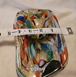 VTG Murano Glass Shallow Bowl 1970's Tutti Frutti Gold Flecks End of Day 8 x 4