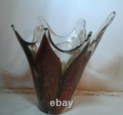 VTG Murano Gold Aventurine Vase Free Form AS IS / White Brown Clear Art Glass