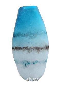 VTG Murano MCM Artist Mellara Large Blue Brown Ocean Art Glass Vase 12 READ