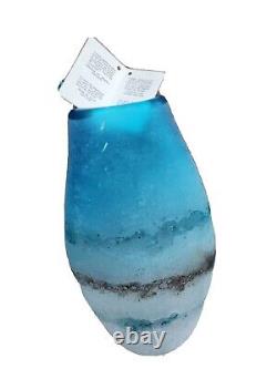 VTG Murano MCM Artist Mellara Large Blue Brown Ocean Art Glass Vase 12 READ