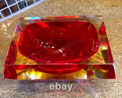 VTG Murano Seguso Style Sommerso Glass Faceted Rectangle Red MCM