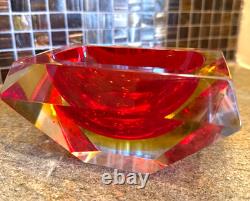 VTG Murano Seguso Style Sommerso Glass Faceted Rectangle Red MCM
