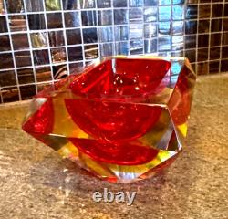 VTG Murano Seguso Style Sommerso Glass Faceted Rectangle Red MCM