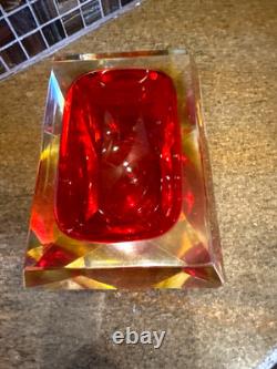 VTG Murano Seguso Style Sommerso Glass Faceted Rectangle Red MCM