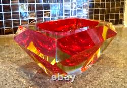 VTG Murano Seguso Style Sommerso Glass Faceted Rectangle Red MCM
