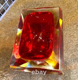 VTG Murano Seguso Style Sommerso Glass Faceted Rectangle Red MCM