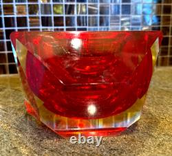 VTG Murano Seguso Style Sommerso Glass Faceted Rectangle Red MCM