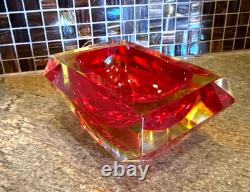 VTG Murano Seguso Style Sommerso Glass Faceted Rectangle Red MCM
