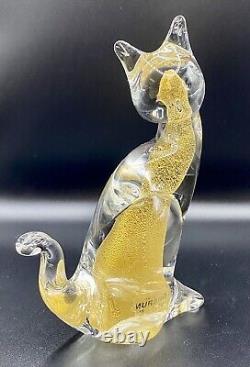 VTG Murano VE Italy Art Glass Cat Figurine With Gold Dust Flecks & Label, Excell