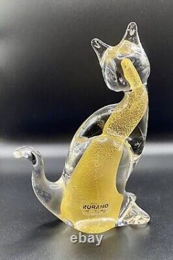VTG Murano VE Italy Art Glass Cat Figurine With Gold Dust Flecks & Label, Excell