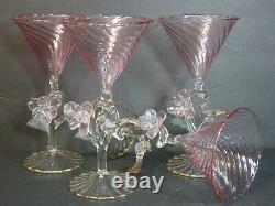 VTG Murano Venetian Italian Art Glass Swirl Pink Figural Martini Glass/s, Mint