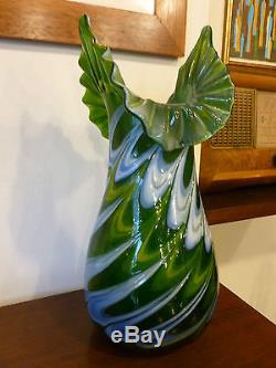Vaso in vetro soffiato di Murano verde vintage anni 70 art blown glass vase