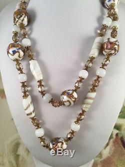 Venetian Italian Murano Wedding Cake Fiorato Glass Bead Gold Necklace Jewelry