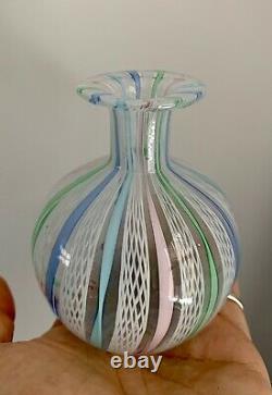 Venetian Latticino Ribbon Twist Glass Vase Murano Barovier Toso Venini Vintage