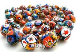 Venetian Murano Millefiori Glass Bead Necklace Graduated Knotted 26 Vintage