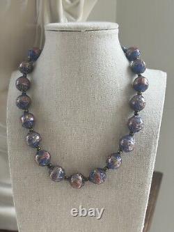 Venetian Murano Wedding Cake Glass Bead Necklace Vintage Blue 16 Italian