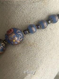 Venetian Murano Wedding Cake Glass Bead Necklace Vintage Blue 16 Italian