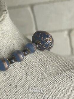 Venetian Murano Wedding Cake Glass Bead Necklace Vintage Blue 16 Italian