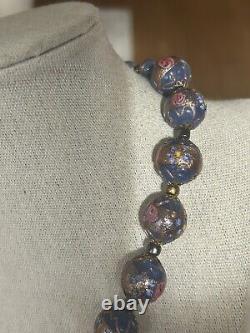 Venetian Murano Wedding Cake Glass Bead Necklace Vintage Blue 16 Italian