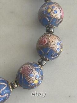 Venetian Murano Wedding Cake Glass Bead Necklace Vintage Blue 16 Italian