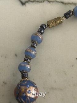 Venetian Murano Wedding Cake Glass Bead Necklace Vintage Blue 16 Italian