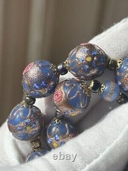 Venetian Murano Wedding Cake Glass Bead Necklace Vintage Blue 16 Italian