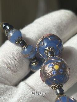 Venetian Murano Wedding Cake Glass Bead Necklace Vintage Blue 16 Italian