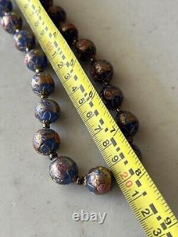 Venetian Murano Wedding Cake Glass Bead Necklace Vintage Blue 16 Italian