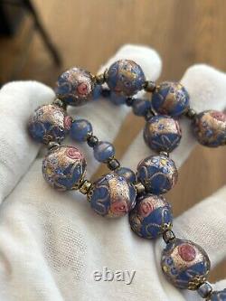 Venetian Murano Wedding Cake Glass Bead Necklace Vintage Blue 16 Italian