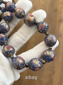 Venetian Murano Wedding Cake Glass Bead Necklace Vintage Blue 16 Italian