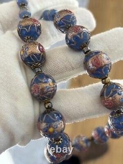 Venetian Murano Wedding Cake Glass Bead Necklace Vintage Blue 16 Italian