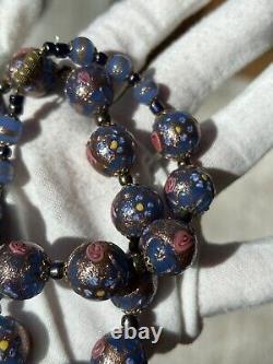 Venetian Murano Wedding Cake Glass Bead Necklace Vintage Blue 16 Italian