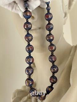 Venetian Murano Wedding Cake Glass Bead Necklace Vintage Blue 16 Italian