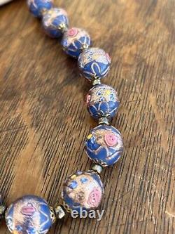 Venetian Murano Wedding Cake Glass Bead Necklace Vintage Blue 16 Italian