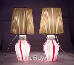 Venini Pair Murano Art Glass Lamp Vetri Italian Vintage Swirl Vignelli Vistosi