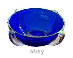 Venini Tina Aufiero Vtg Murano Cobalt Art Glass Rasmunda Sommerso Bowl Italy