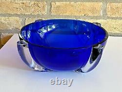 Venini Tina Aufiero Vtg Murano Cobalt Art Glass Rasmunda Sommerso Bowl Italy