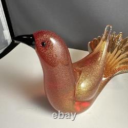 Vetri pink gold flecking vtg art glass murano sommerso bird