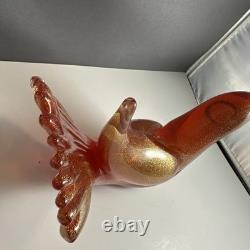 Vetri pink gold flecking vtg art glass murano sommerso bird