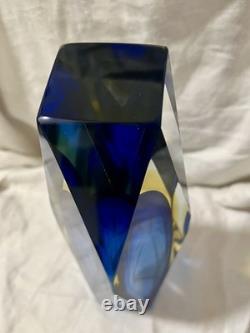 Vintage 10 Murano Mandruzzato Blue/Yellow Sommerso Faceted Glass Vase