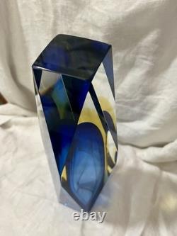 Vintage 10 Murano Mandruzzato Blue/Yellow Sommerso Faceted Glass Vase