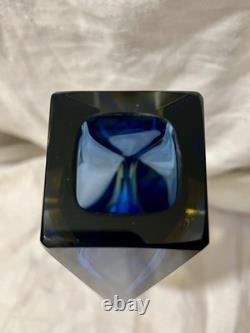 Vintage 10 Murano Mandruzzato Blue/Yellow Sommerso Faceted Glass Vase