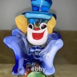 Vintage 11.75 Inch Multicolor Murano Glass Rare Musician Clown Holding Accordion