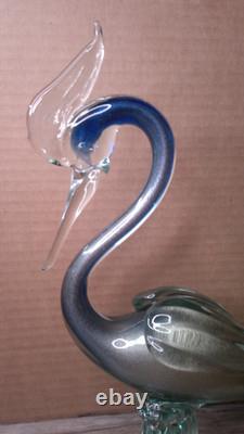 Vintage 12 Murano art glass hand blown blue swirl with Gold flecks Heron figure