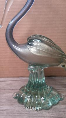 Vintage 12 Murano art glass hand blown blue swirl with Gold flecks Heron figure